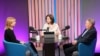 Victoria Coroban (centru), gazda podcastului „Dincolo de știri”, alături de invitații săi - Dana Ciobanu și Nicolae Negru în studioul Europei Libere de la Chișinău.
