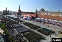 O vedere aeriană arată Piața Roșie înainte de parada militară de „Ziua Victoriei”, pe 24 iunie 2020. Cea de-a 75-a aniversare a victoriei asupra Germaniei naziste în cel de-al Doilea Război Mondial, programată pentru 9 mai, a fost amânată din cauza pandemiei de coronavirus.