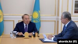Ілюстрацыйнае фота. Прэзыдэнт Казахстану Нурсултан Назарбаеў і сьпікер сэнату Касым-Жамарт Такаеў