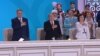 Kazakhstan - Prezident of Kazakhstan Nursultan Nazarbayev listning hymn at Assambly session.Astana. 
