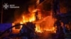 Пажары, якія пачаліся ў Адэсе пасьля пацэльваньня расейскіх дронаў 21 сакавіка 2025 году