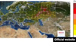 Францияның ядролық және радиациялық қауіпсіздік институты (IRSN) 2017 жылғы қыркүйектің соңында тіркеген радиоактивті ластану картасы. Сурет IRSN-нің ресми сайтынан алынды.