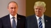 АҚШ президенті Дональд Трамп (оң жақта) пен Ресей президенті Владимир Путиннің фотосуреттерінен коллаж.