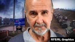 ვოლოდიმირ მიკოლაენკო, ხერსონის ყოფილი მერი, და 2022 წელს ხერსონის ოლქში რუსეთის შეჭრის კადრები (კოლაჟი)