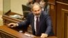ARMENIA -- Opposition lawmaker Nikol Pashinian speaks during a parliament session to choose a replacement of Prime Minister in Yerevan on Tuesday, May 1, 2018.