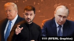 Комбинација од архивски фотографии ги прикажува американскиот претседател Доналд Трамп, украинскиот претседател Володимир Зеленски и рускиот претседател Владимир Путин.