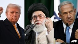 Американскиот претседател Доналд Трамп, иранскиот врховен лидер ајатолахот Али Хамнеи и израелскиот премиер Бенјамин Нетанјаху.
