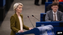 Претседателката на Европската комисија, Урсула фон дер Лајен на пленарна седница во Европскиот парламент во Стразбур, 10 септември 2025 година